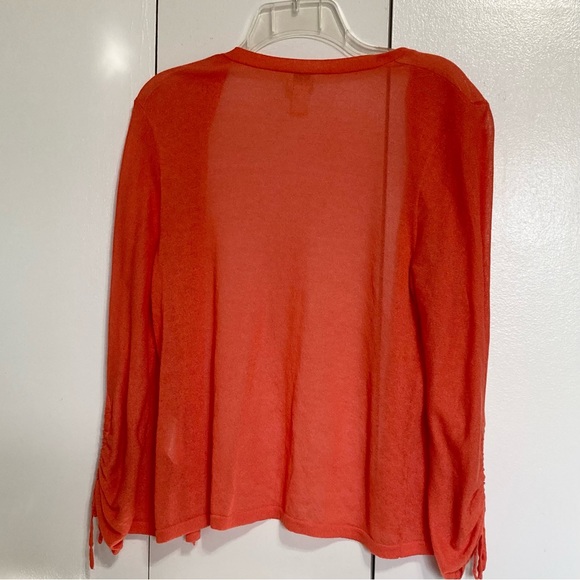 Chicos Light Knit Orange Ruched Cardigan Sweater Chicos 1 Women Medium 8 - Picture 8 of 16